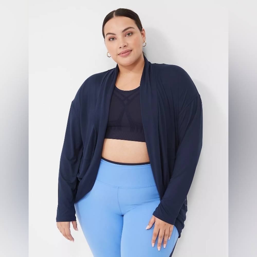 Lane Bryant Maritime Blue Plus Long Sleeve Recycled LIVI Soft Cocoon Overpiece